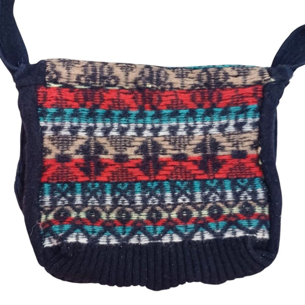 Southwestern Navy Fair Isle Knit Crossbody Bag Boho Aztec Button Flap Purse - Picture 5 of 10